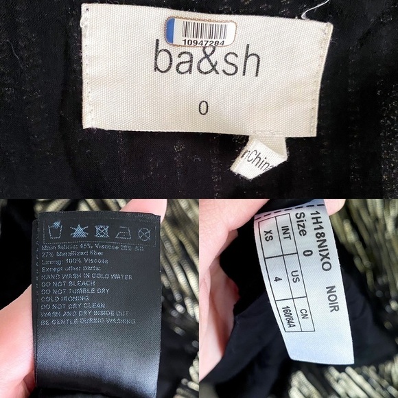 Ba&sh Dress Nixon Metallic Crossover-Neck Tie Maxi Party Black Gold XS GUC - Picture 7 of 12